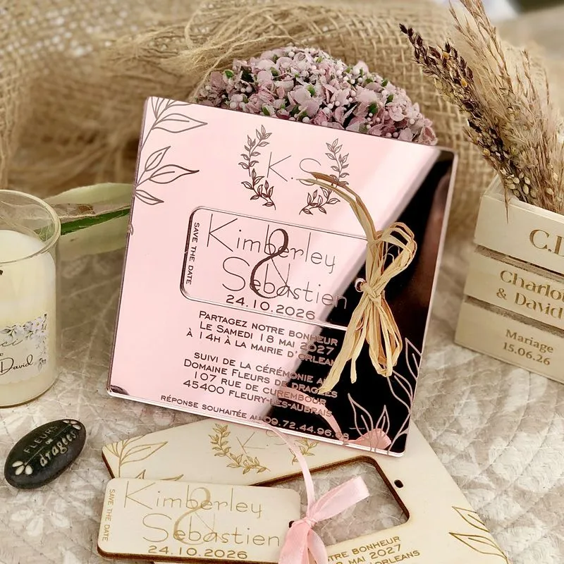 Faire-part baptême Miroir rose gold & Save-the-Date