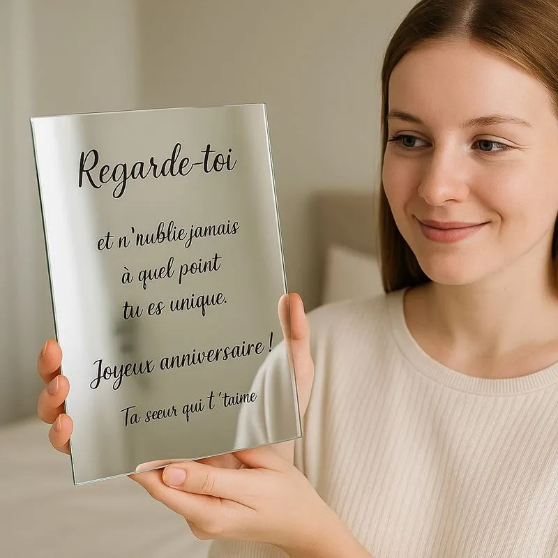 Miroir gravé personnalisé message Anniversaire