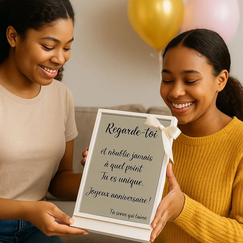 Cadeau anniversaire sœur Miroir gravé personnalisé message