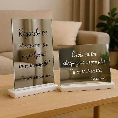 Miroir gravé personnalisé message écriture banche ou noir