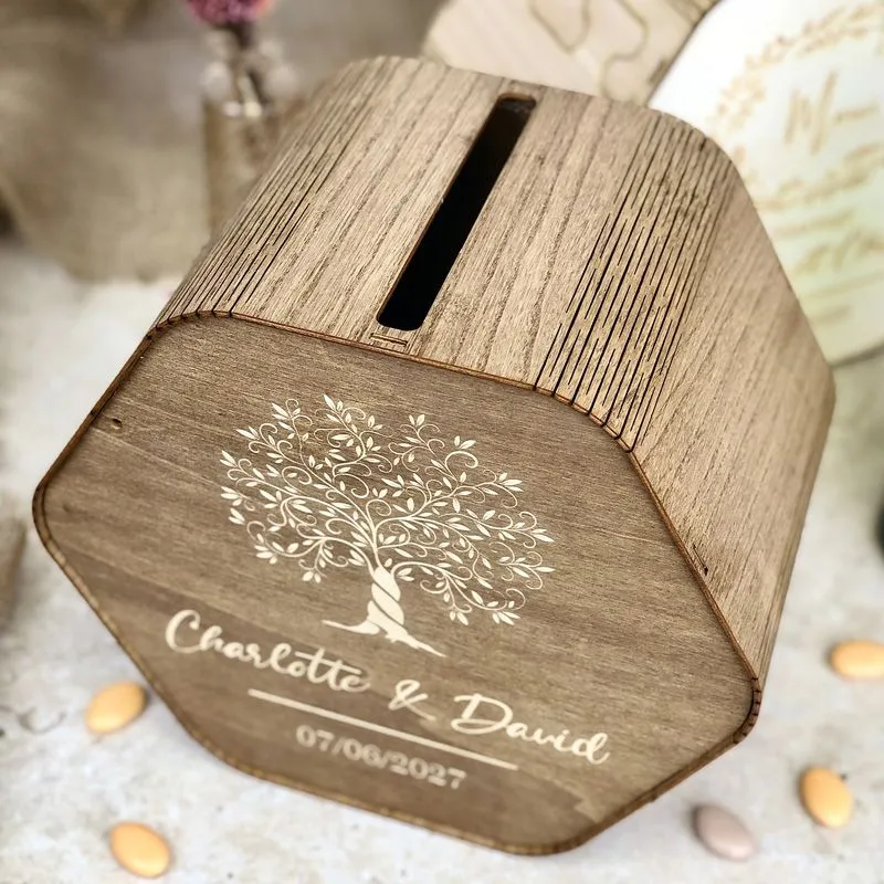 Urne de mariage bois chocolat – Rustique chic