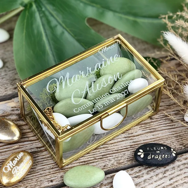 Coffret à bijoux en verre personnalisé – Cadeau Marraine, Mamie, Communion