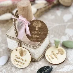 Étiquette dragées bois / Finition chocolat - Ronde