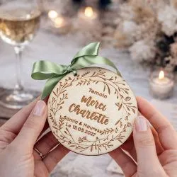 Étiquette Bois XL cadeau d'invité - Couronne Fleurie
