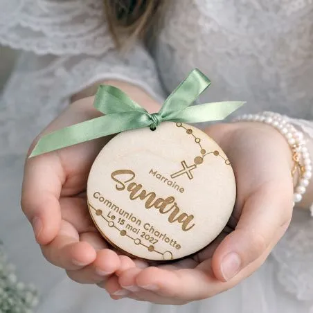 Étiquette Communion Personnalisée Bois – Cadeau d'invitées et Parrain Marraine