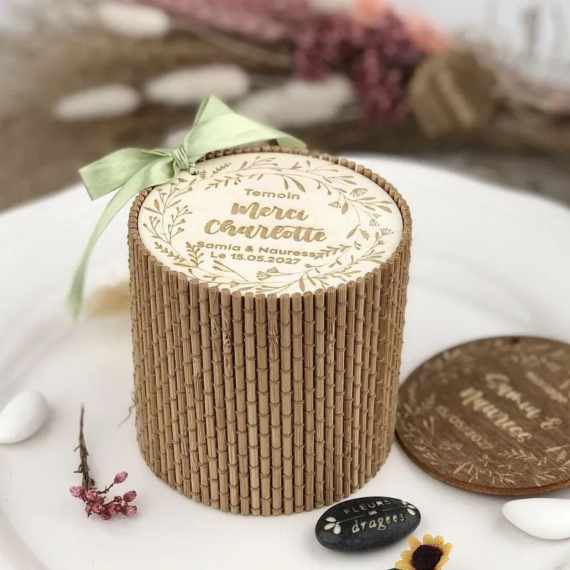 Boite Bambou Personnalisée ∅8cm - Couronne (Naturelle)