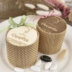 Boite communion bambou Personnalisée ∅8cm - (Crème)