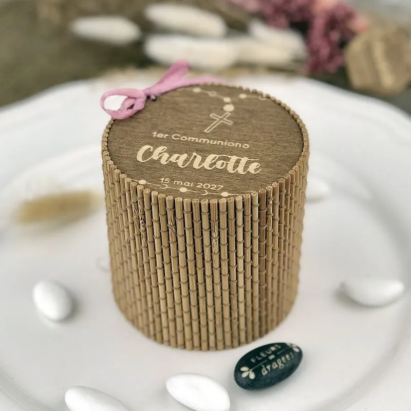 Boite Communion bambou Personnalisée ∅8cm - (Naturelle)