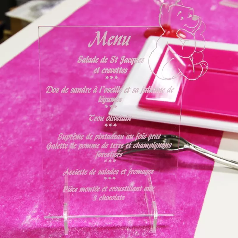 Menu gravé baptême Ourson