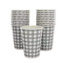 Gobelet en carton motif vichy Gris - les 10  gobelets jetables 