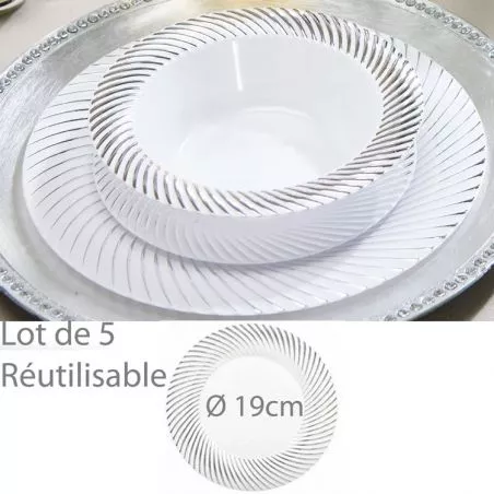 Assiette reutilisable argentée Lamée 19cm (lot de 5)