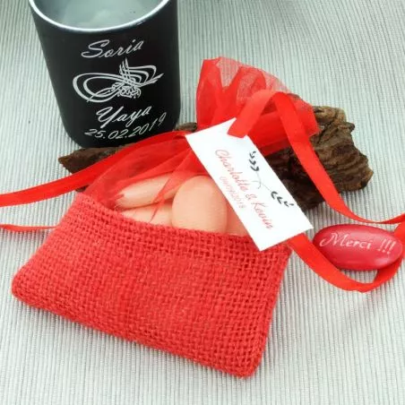 Bourse dragées en JUTE - Rouge (12pcs) Bourse dragées en JUTE - Rouge (12pcs)