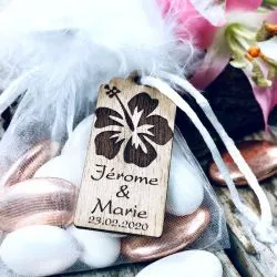 Etiquettes dragées bois Fleur Tropical (Lot de 20)