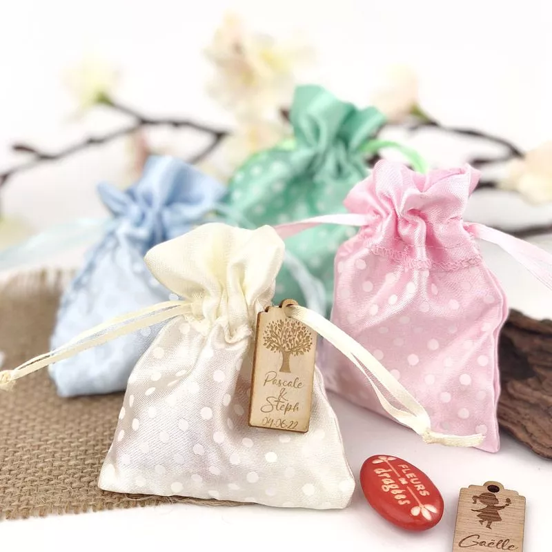 Bourse dragées en satin Pois (12pcs)
