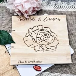 Livre d'or Bois personnalisé / album photos - Pivoine