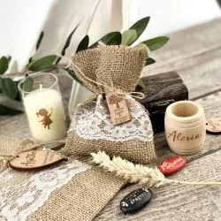 Bourse JUTE chemin de dentelle lot de 5 Sac dragées mariage pas cher