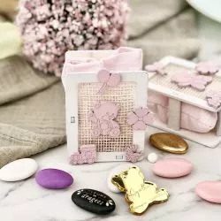 (12psc) Boite dragées naissance avec bourse - Rose