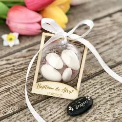 Anneaux dragées rectangulaire Personnalisés en bois - cadeau invité